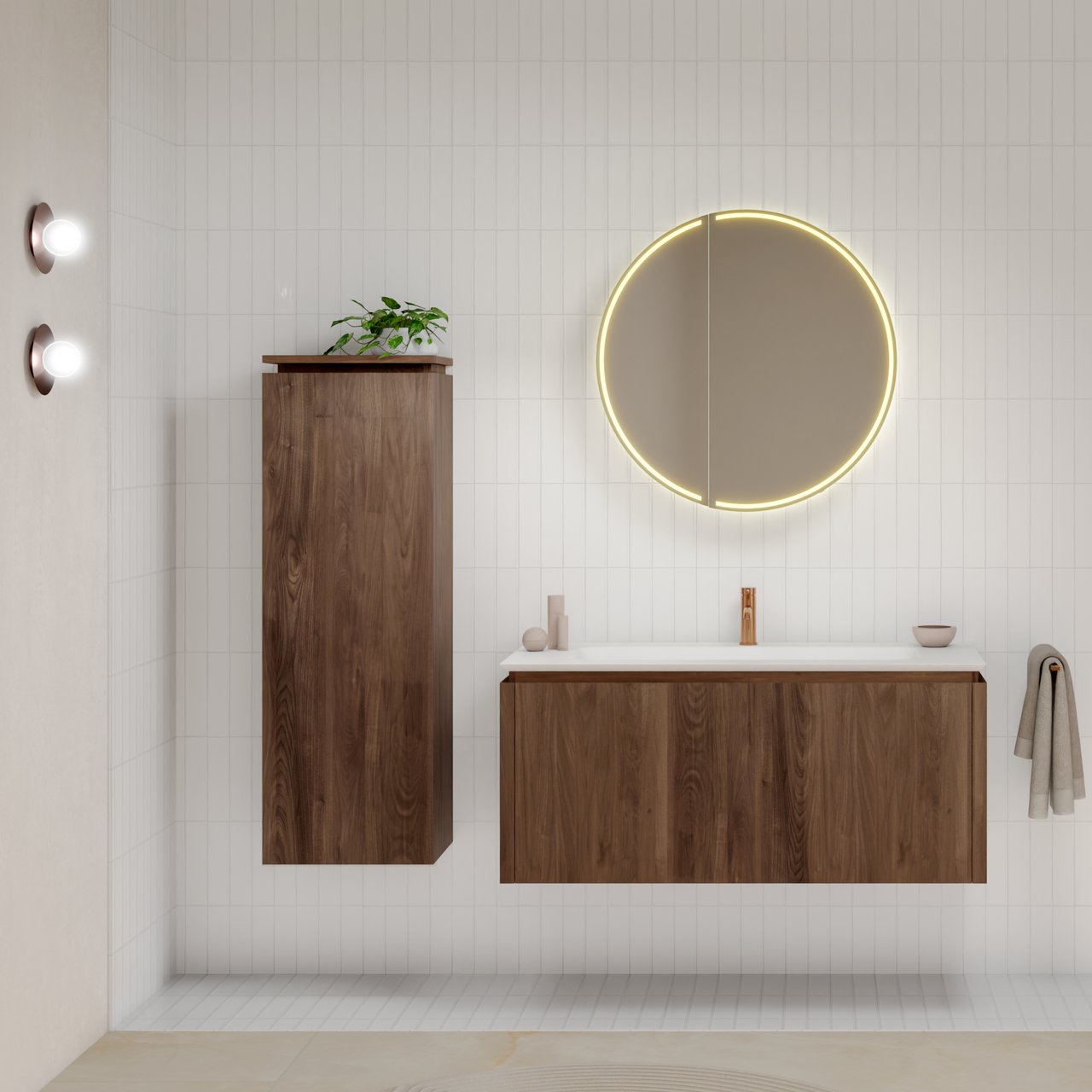 Balmani Eclips zwevende badkamerkast links Amerikaanse notelaar 44 x 32 x 130 cm