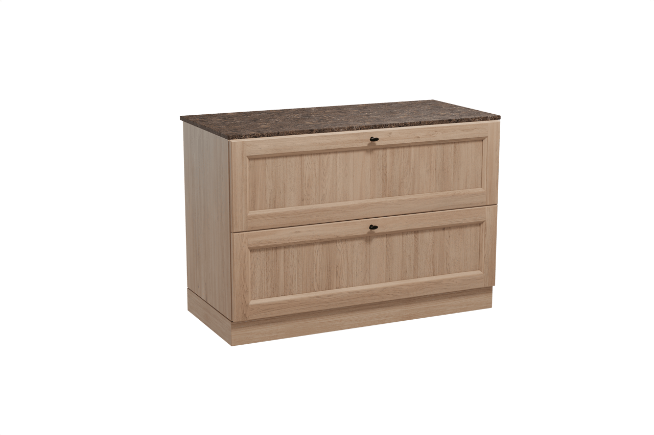 Balmani Lemon freistehendes Möbelstück Set: 120 x 55 cm, Verwitterte Eiche, mit Stretto Einzel- oder Doppel Waschtischplatte, Marmor Dark Emperador
