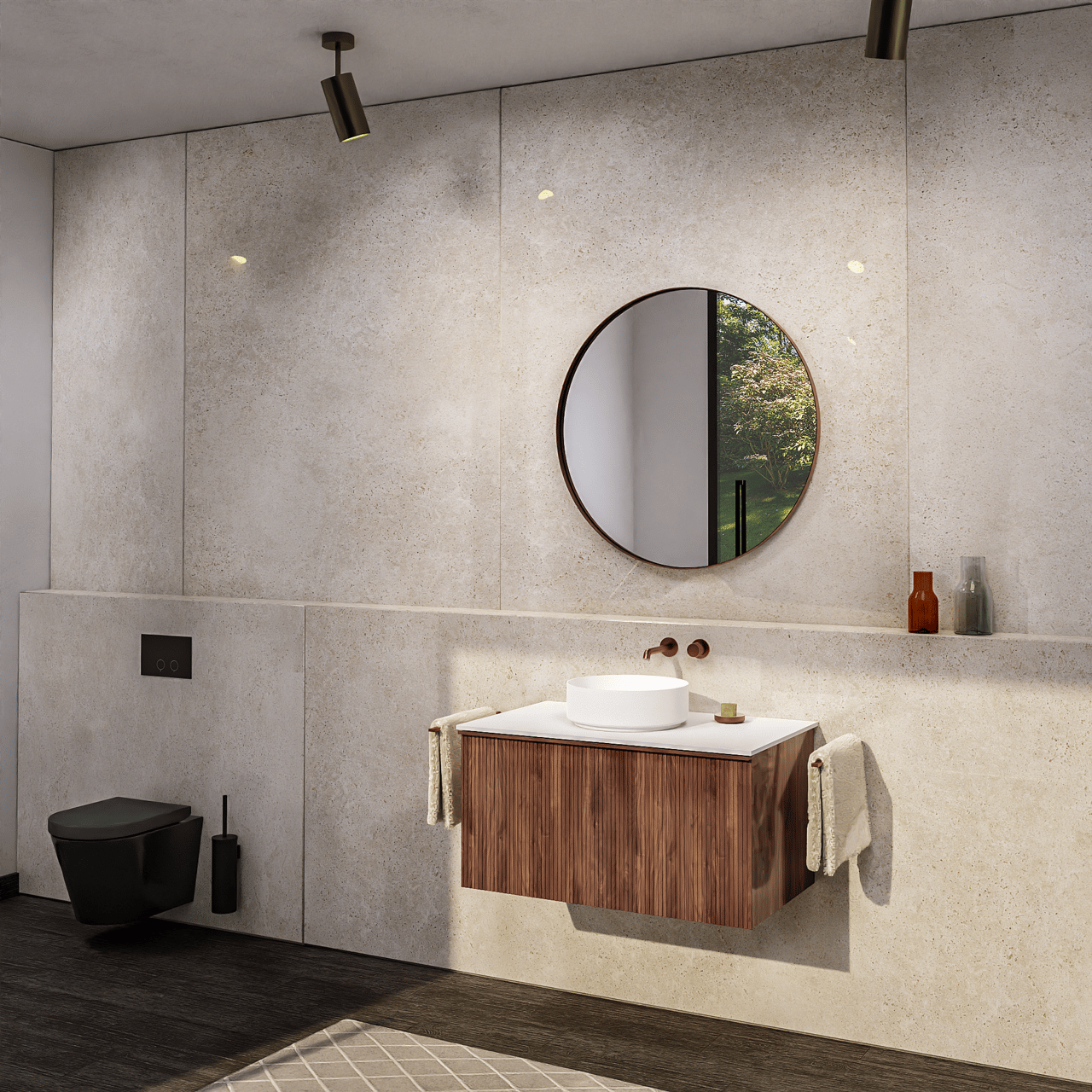 Balmani Giro Round Badspiegel: Rund, Brushed Rosegold, Ø 90 cm