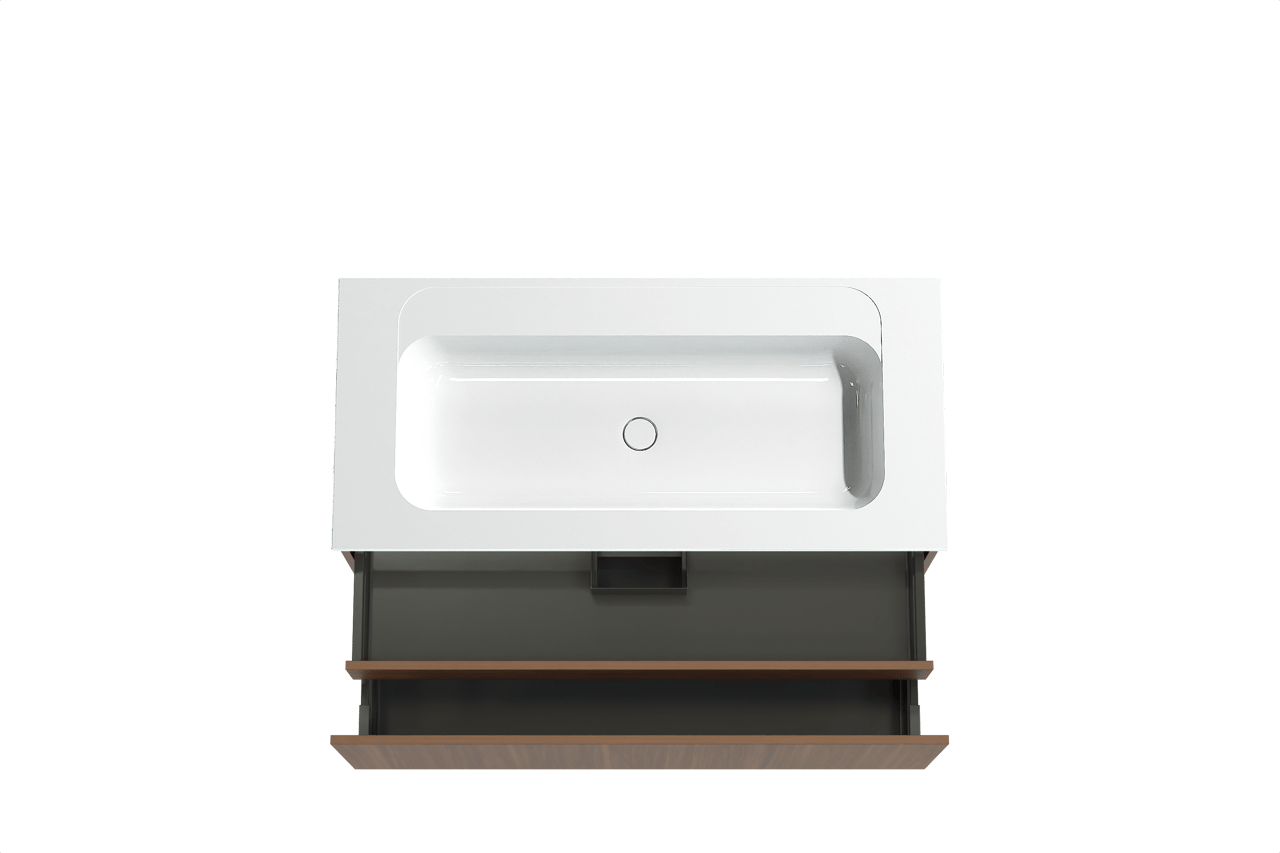 Balmani Sfera meuble salle de bains suspendu 120 x 55 cm noyer américain avec Tablo Strada plan simple en marbre composite blanc brillant