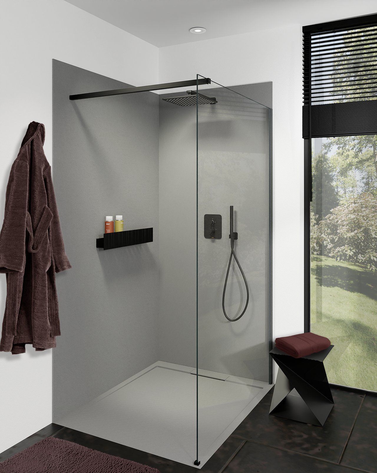 Balmani Zeno douchewandbekleding 120 x 120 x 220 cm composietmarmer donkergrijs leisteenstructuur