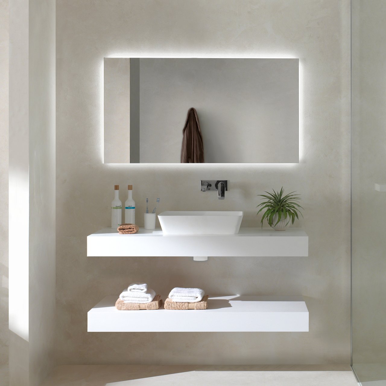 Balmani Dominus Einzel- oder Doppelwaschtischplatte, Solid Surface matt, 120 x 55 cm