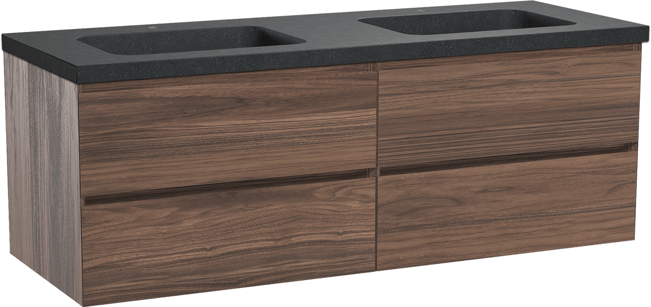 Balmani Mitra meuble salle de bains suspendu 150 x 55 cm noyer avec Napoli double vasque en granit noir