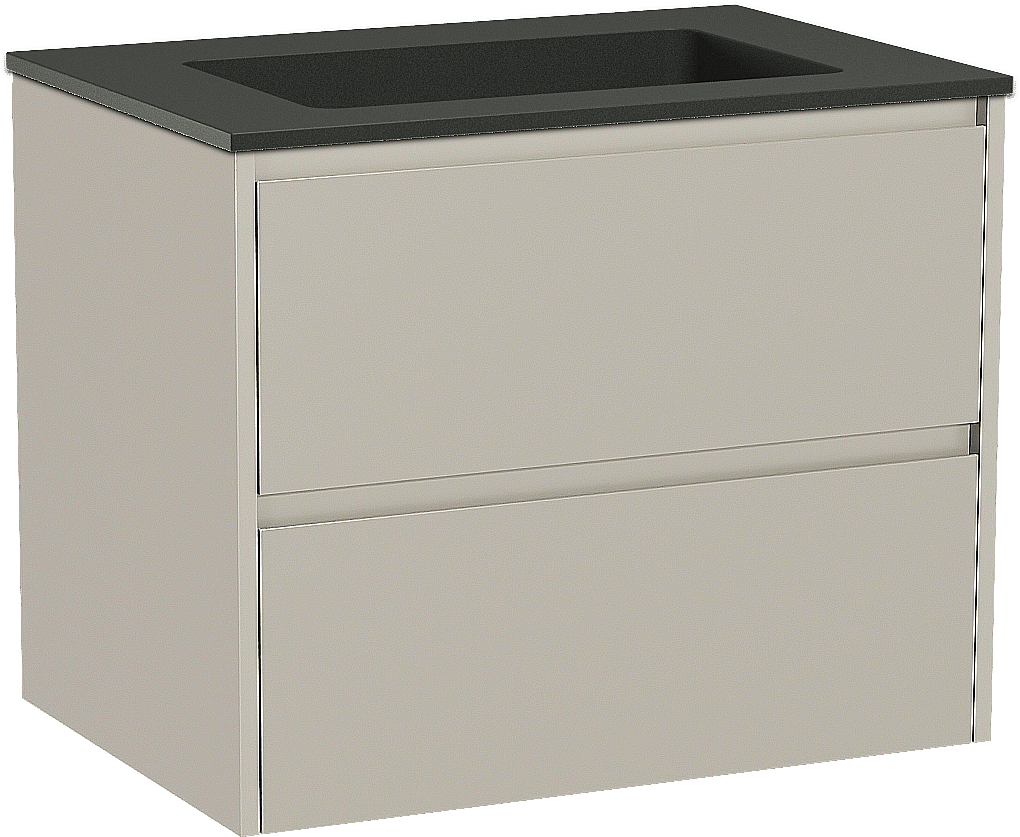 Storke Seda zwevend badmeubel 75 x 52 cm zijdegrijs met Scuro enkele wastafel in kwarts mat zwart