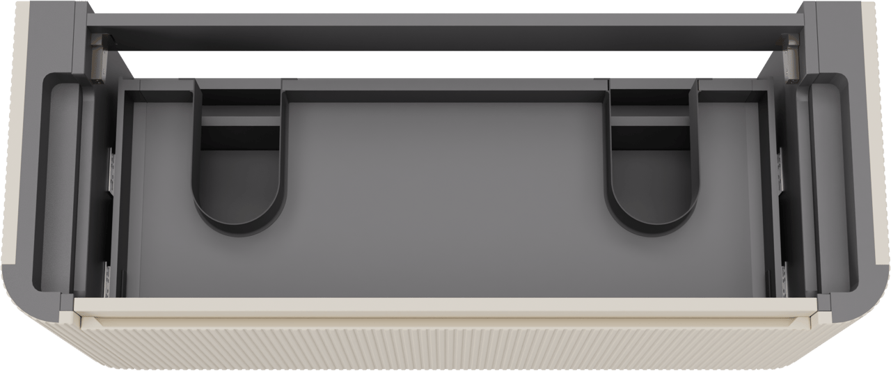 Storke Soft hängendes möbelstück Waschtischunterschränke 120 x 46 cm Sand matt 2 Schubladen Vert. Sym. Rippe