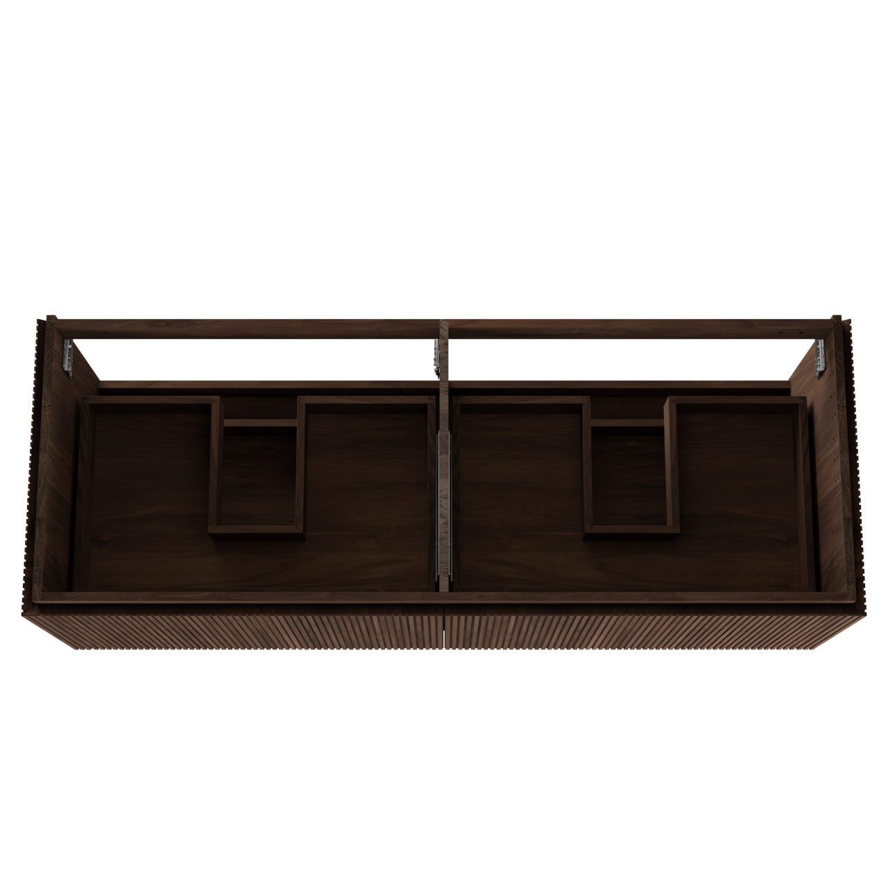 Balmani Eclips hängendes möbelstück Waschtischunterschränke 150 x 55 cm Amerikanischer Nussbaum 4 Schubladen Vert. Sym. Rippe