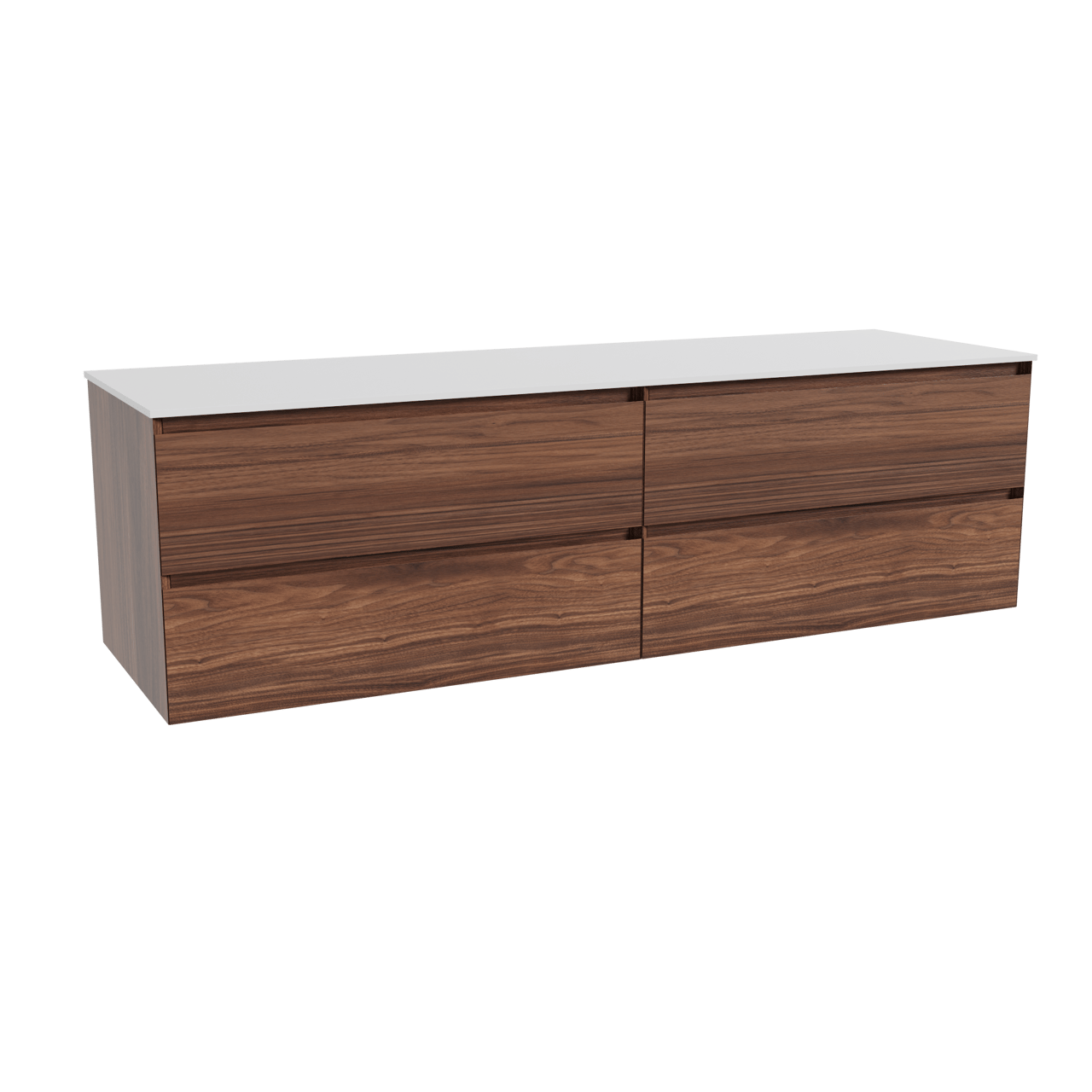 Balmani Mitra hängendes Möbelstück Set: 180 x 55 cm, Nussbaum, mit Stretto Einzel- oder Doppel Waschtischplatte, Solid Surface Weiß matt