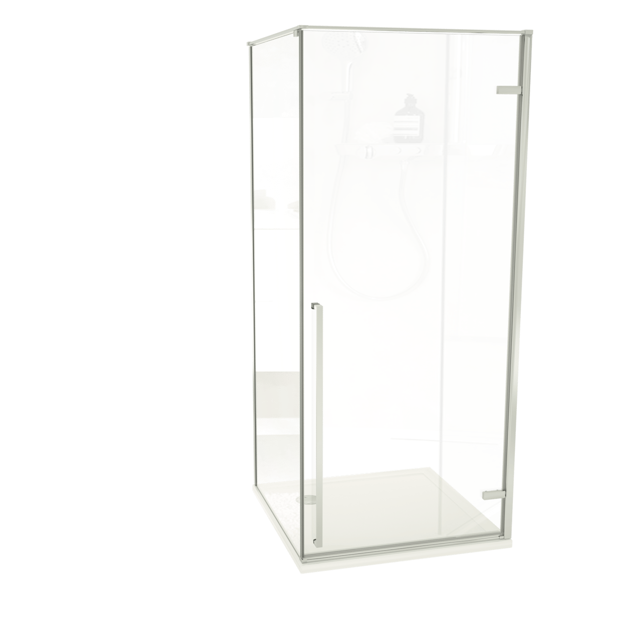 Luca Varess Stilus paroi de douche avec porte pivotante droite et paroi latérale fixe 90 x 90 cm verre transparent profil chrome brillant