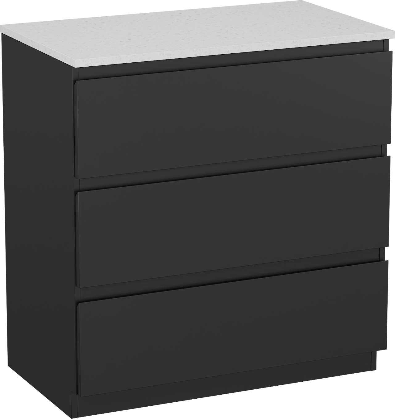 Linie Lado meuble salle de bains à poser 80 x 46 cm noir mat avec Lado tablette simple en mélaminé terrazzo blanc