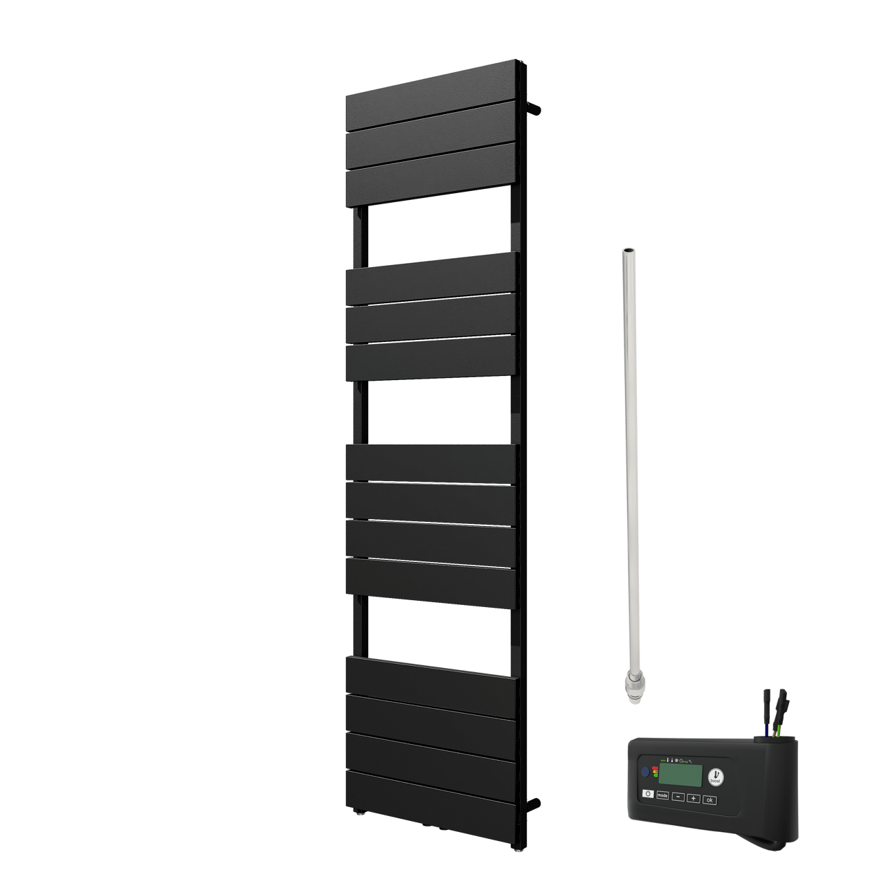 Vipera Teide Einzel Handtuchheizkörper 50 x 180 cm Elektrische Heizung schwarz matt Seiten- und Mittelanschluss 800W, inkl. Widerstand