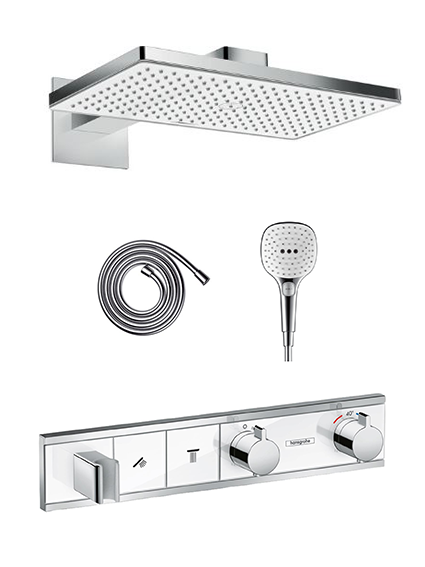 Hansgrohe Rainselect thermostatische inbouw regendoucheset met rechthoekige regendouchekop 46 x 27 cm Glanzend Chroom en Wit