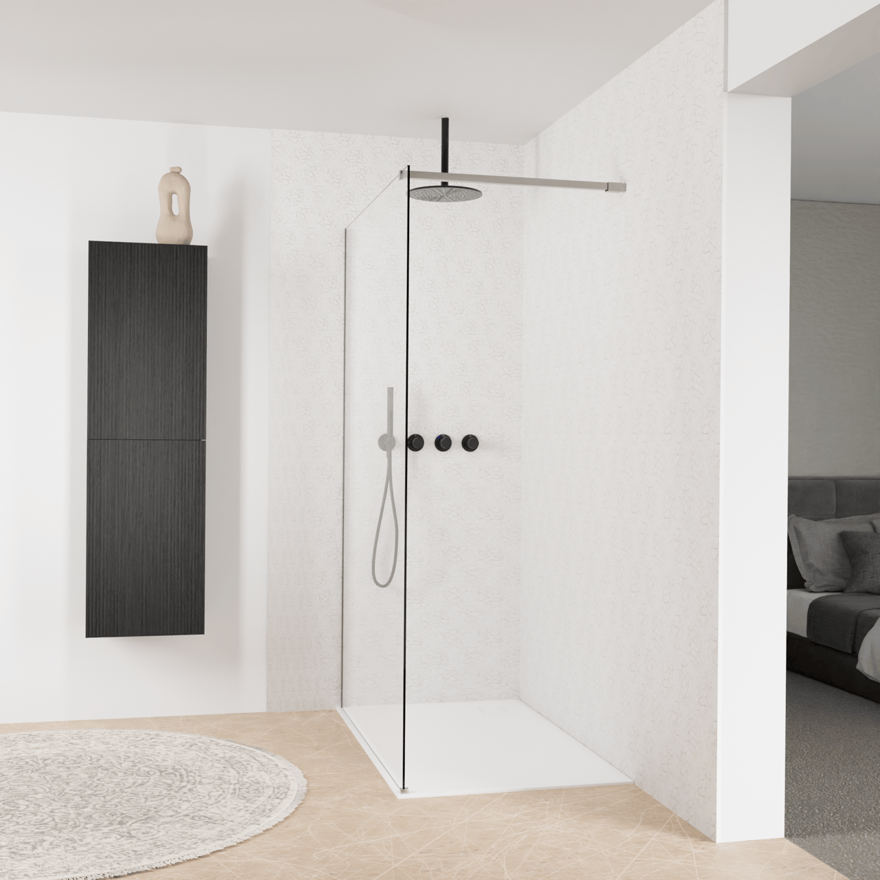 Balmani Modular douche à l'italienne: 130 x 200 cm, Verre transparent, avec coating, Profil Brushed Inox