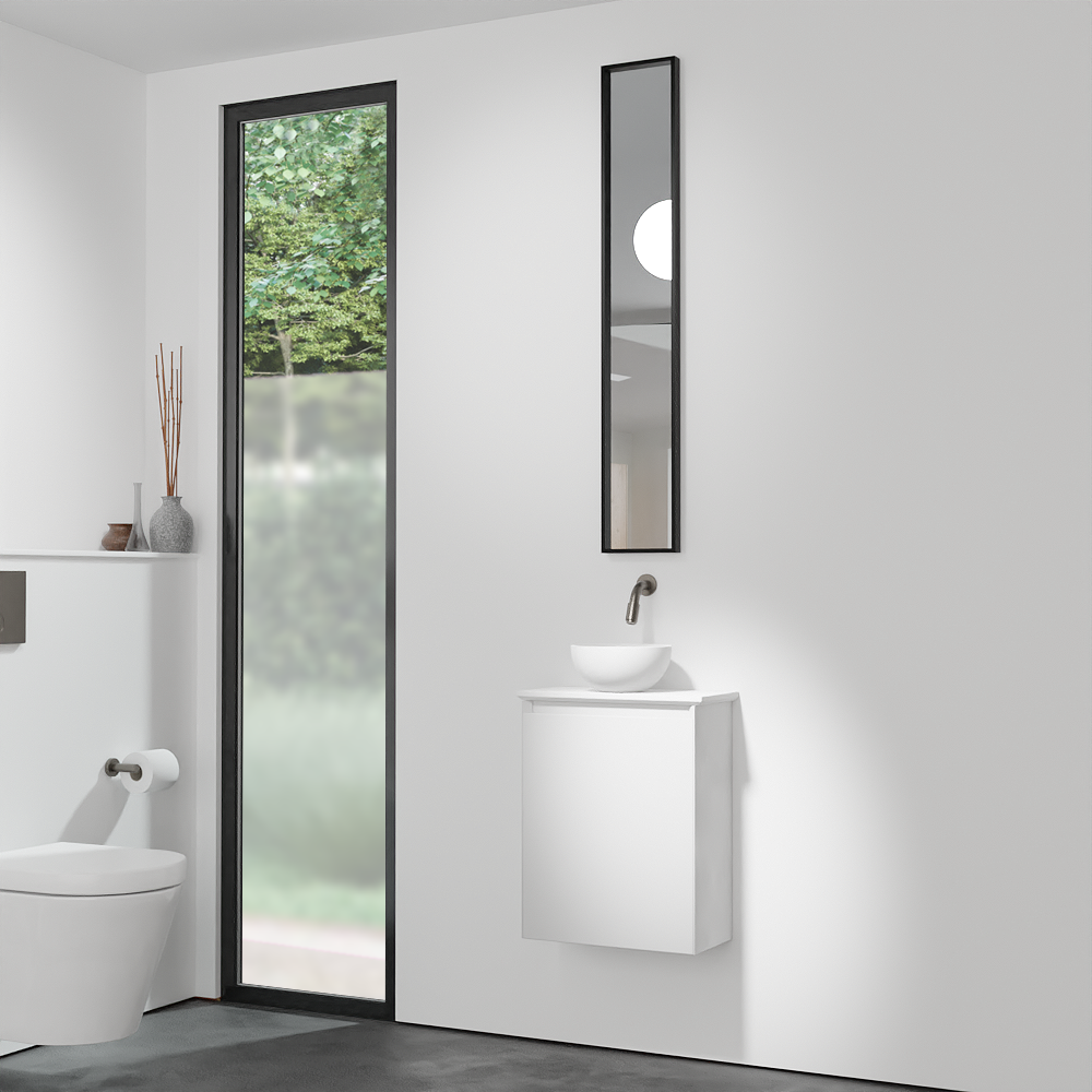 Balmani Mitra meuble wc suspendu 42 x 21 cm blanc mat avec Facetta tablette et Jazz vaque à poser en Solid Surface mat