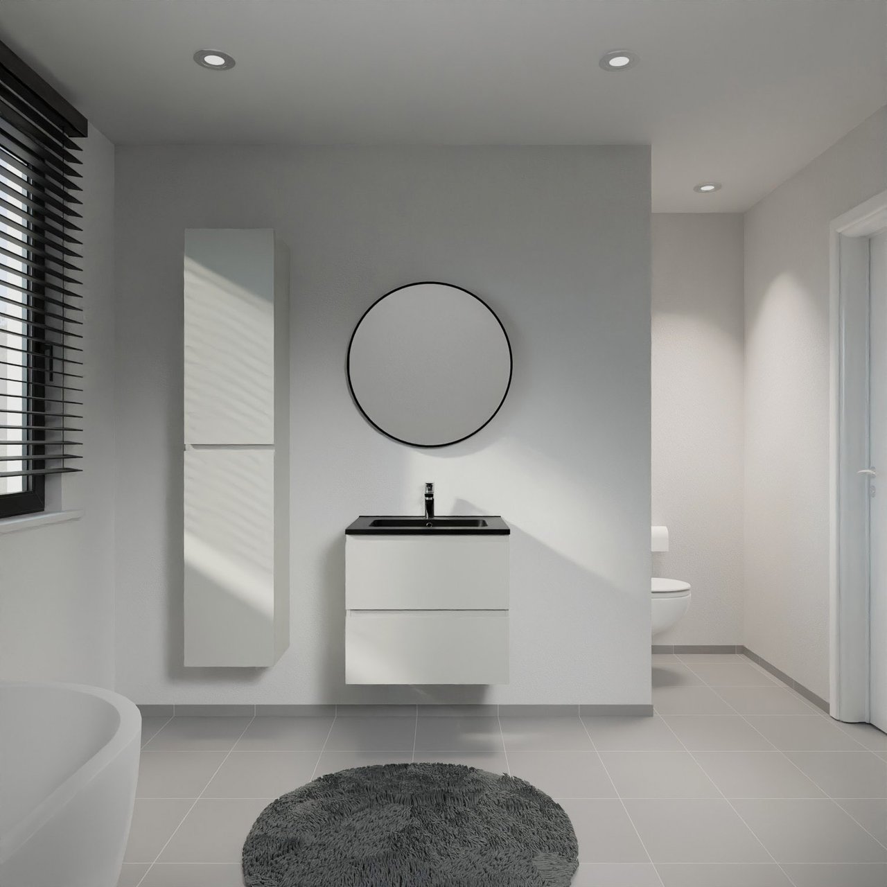 Linie Lado meuble salle de bains suspendu 60 x 46 cm greige avec Vano plan simple en marbre composite noir mat