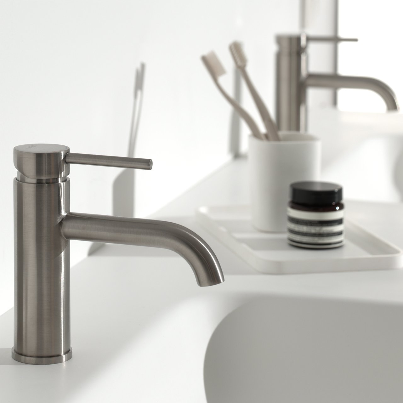 Blaufoss Round EcoStart standaard wastafelkraan Brushed CoolMetal