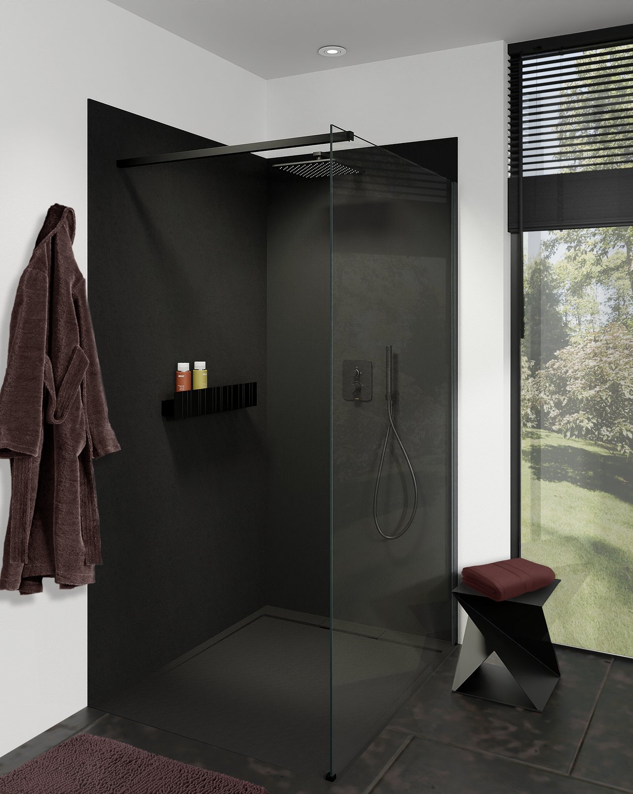 Balmani Zeno douchewandbekleding 120 x 120 x 220 cm composietmarmer grafietgrijs leisteenstructuur