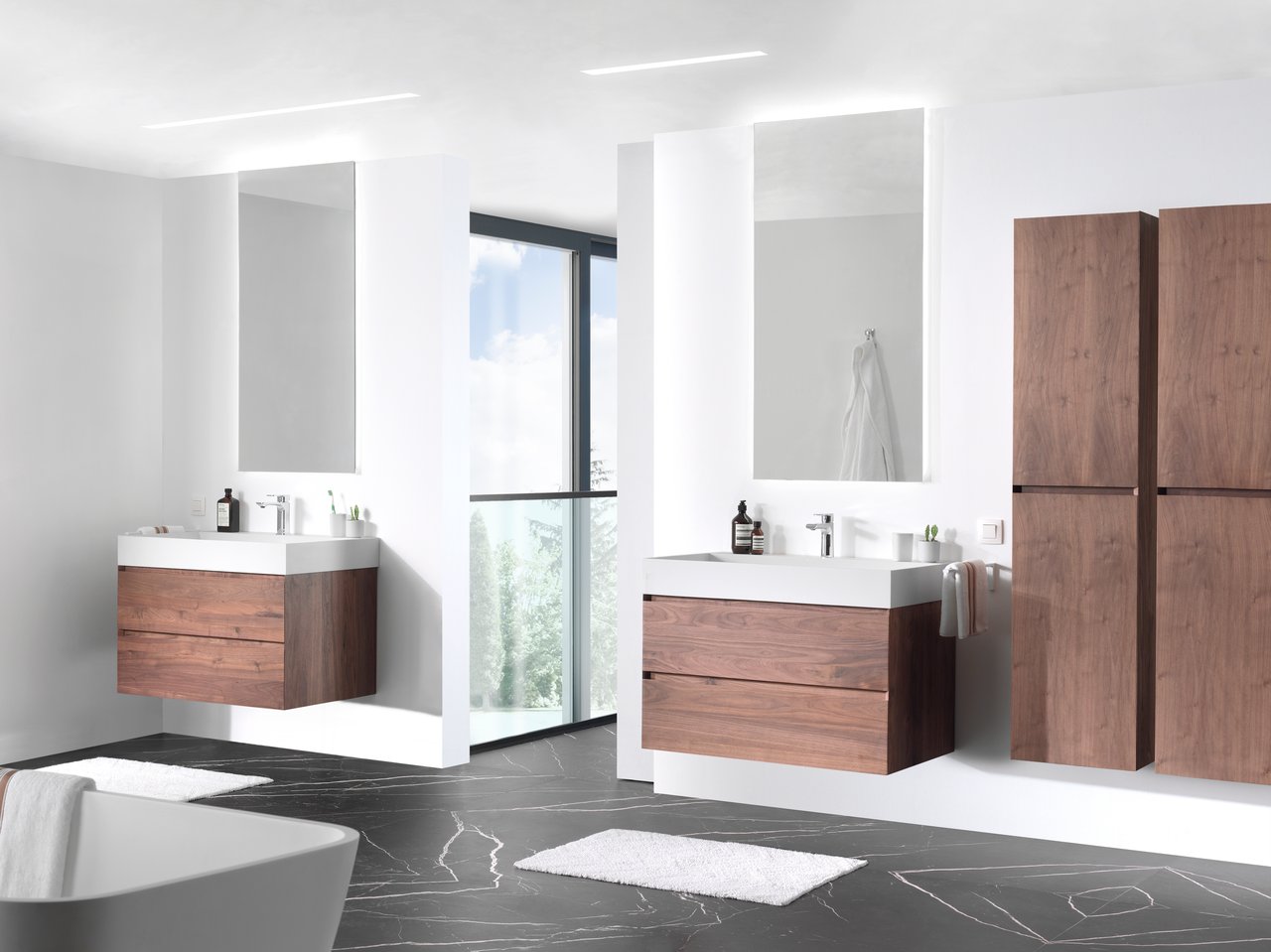 Balmani Mitra meuble sous-lavabo suspendu 90 x 55 cm noyer Américain 2 tiroirs