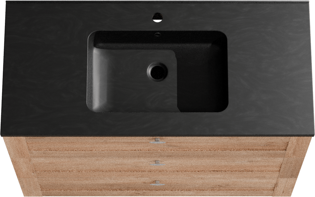 Linie Classo meuble salle de bains à poser 100 x 46 cm chêne naturel avec Vano plan simple en marbre composite noir mat