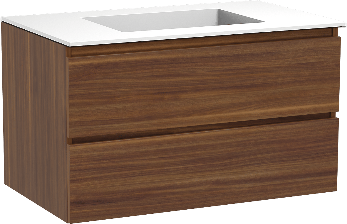 Balmani Lucida meuble salle de bains suspendu 90 x 55 cm noyer américain avec Tablo Stretto plan simple en solid surface blanc mat