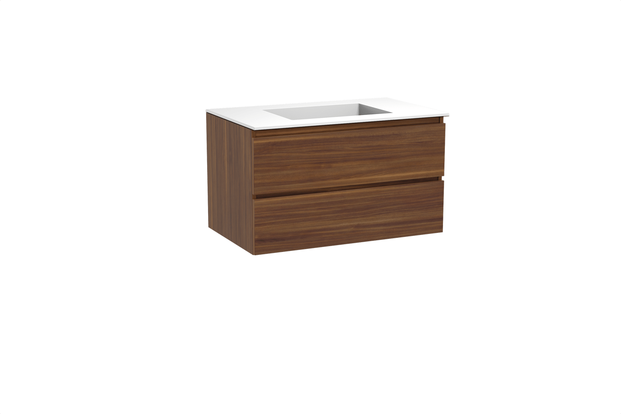 Balmani Lucida hängendes Möbelstück Set: 90 x 55 cm, Amerikanischer Nussbaum, mit Tablo Stretto Einzelwaschtisch, Solid Surface Weiß matt