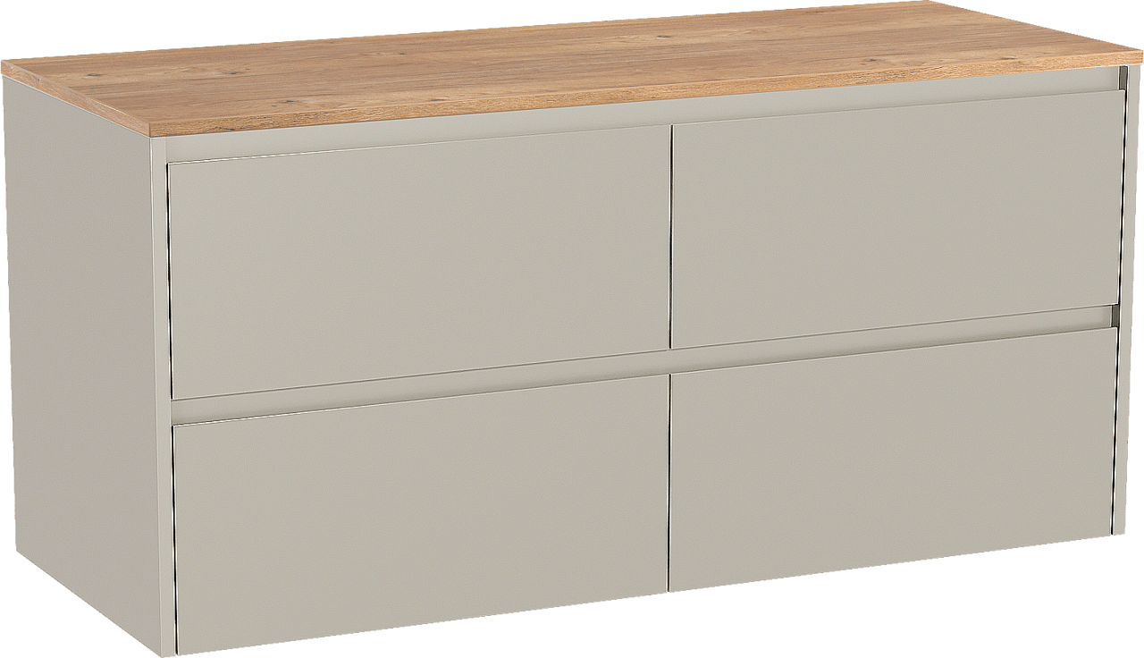 Storke Seda hängendes Möbelstück Set: 130 x 52 cm, Seidengrau, mit Panton Einzel- oder Doppel Waschtischplatte, Melamin Rohe Eiche