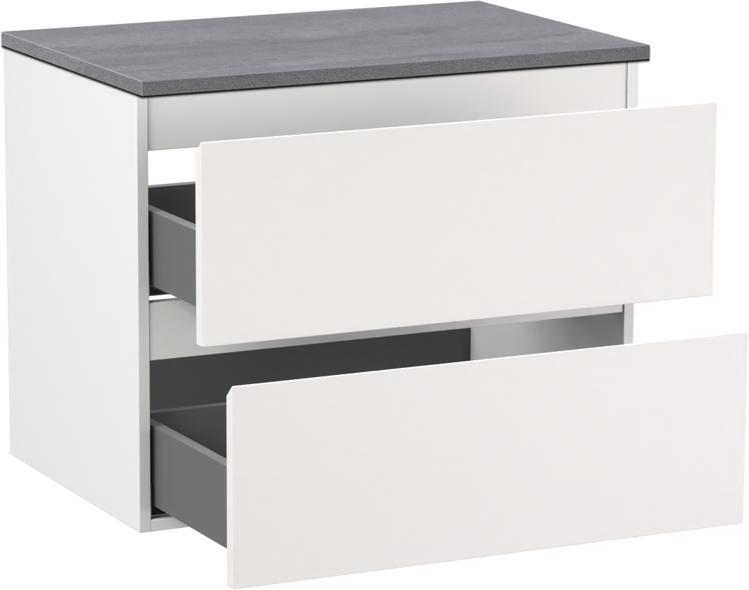 Linie Lado zwevend badmeubel 70 x 46 cm mat wit met Lado enkel wastafelblad in melamine beton donkergrijs