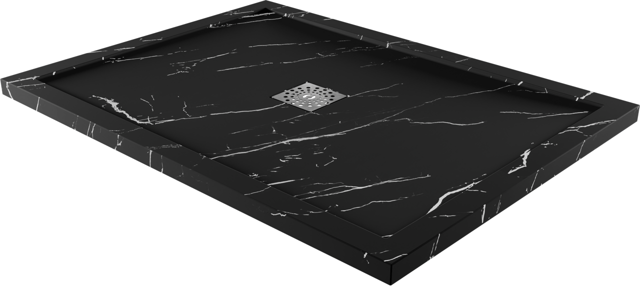 Linie Lido douchebak 120 x 90 cm composietmarmer zwarte marmerlook leisteenstructuur