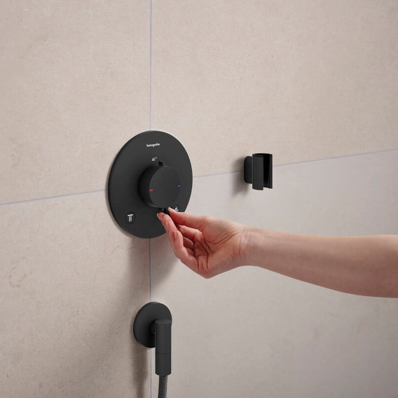 Hansgrohe Ecostat Comfort S Thermostat-Duscharmatur: Unterputz, für 2 Verbraucher, Schwarz matt