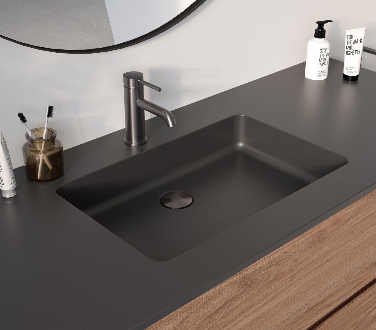 Storke Scuro enkele wastafel mat kwarts 145 x 52 cm