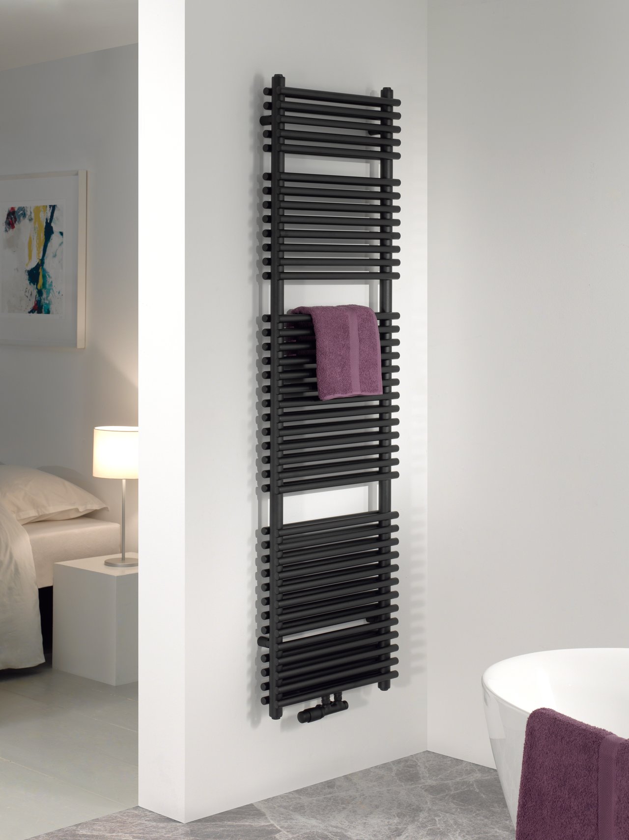 Vipera Alegria dubbele handdoekradiator 50 x 180 cm elektrische verwarming mat zwart zij- en middenaansluiting 1.575W, weerstand inbegrepen