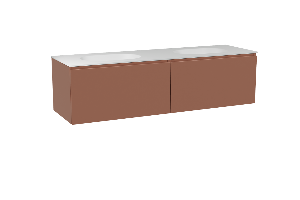 Balmani Sfera meuble salle de bains suspendu 180 x 55 cm cotto avec Tablo Oval double vasque en solid surface blanc mat