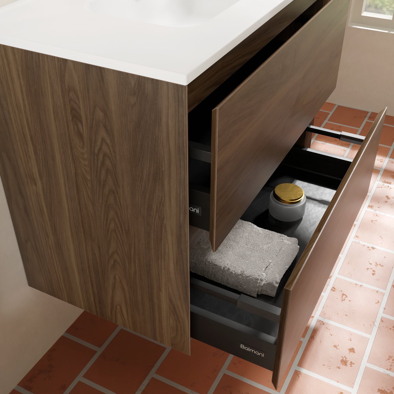 Balmani Mitra Compact meuble sous-lavabo suspendu 120 x 46 cm noyer américain 2 tiroirs