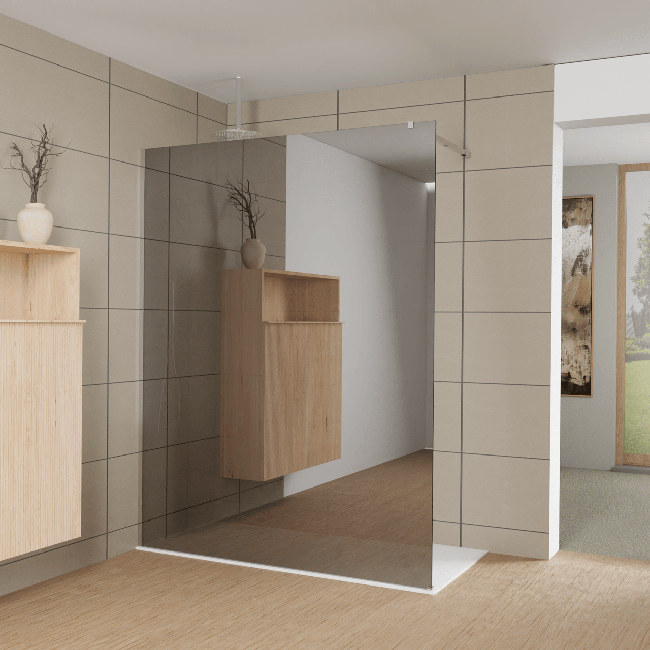 Balmani Modular douche à l'italienne: 160 x 200 cm, Miroir Reflex, Profil Chrome brillant