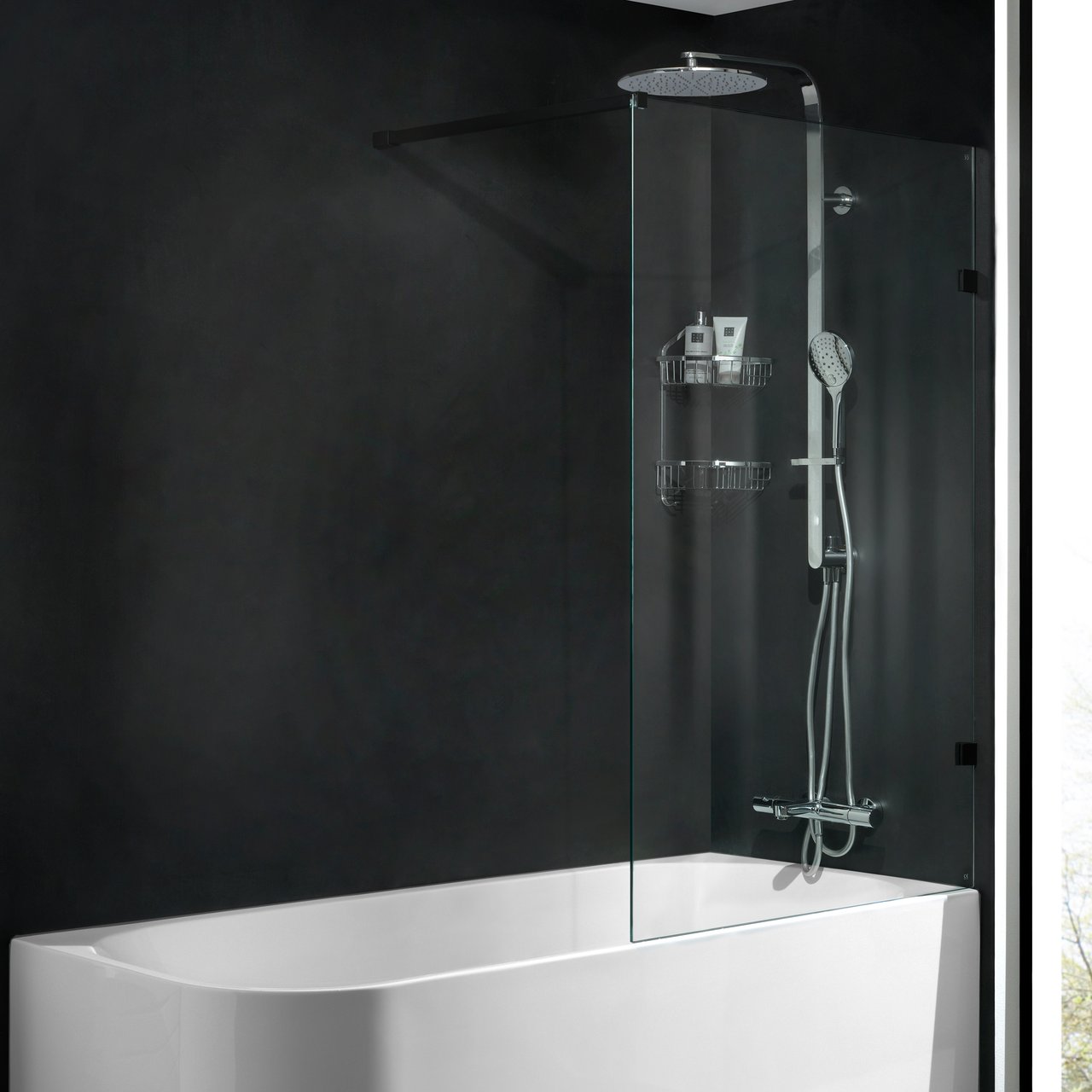 Luca Varess Solid pare-baignoire simple 80 cm verre transparent profil noir mat