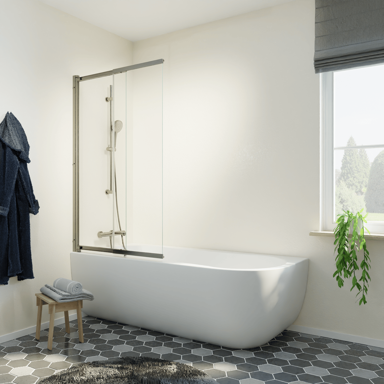 Luca Varess Vetras uitschuifbare badwand 100 cm helder glas geborsteld Gunmetal profiel