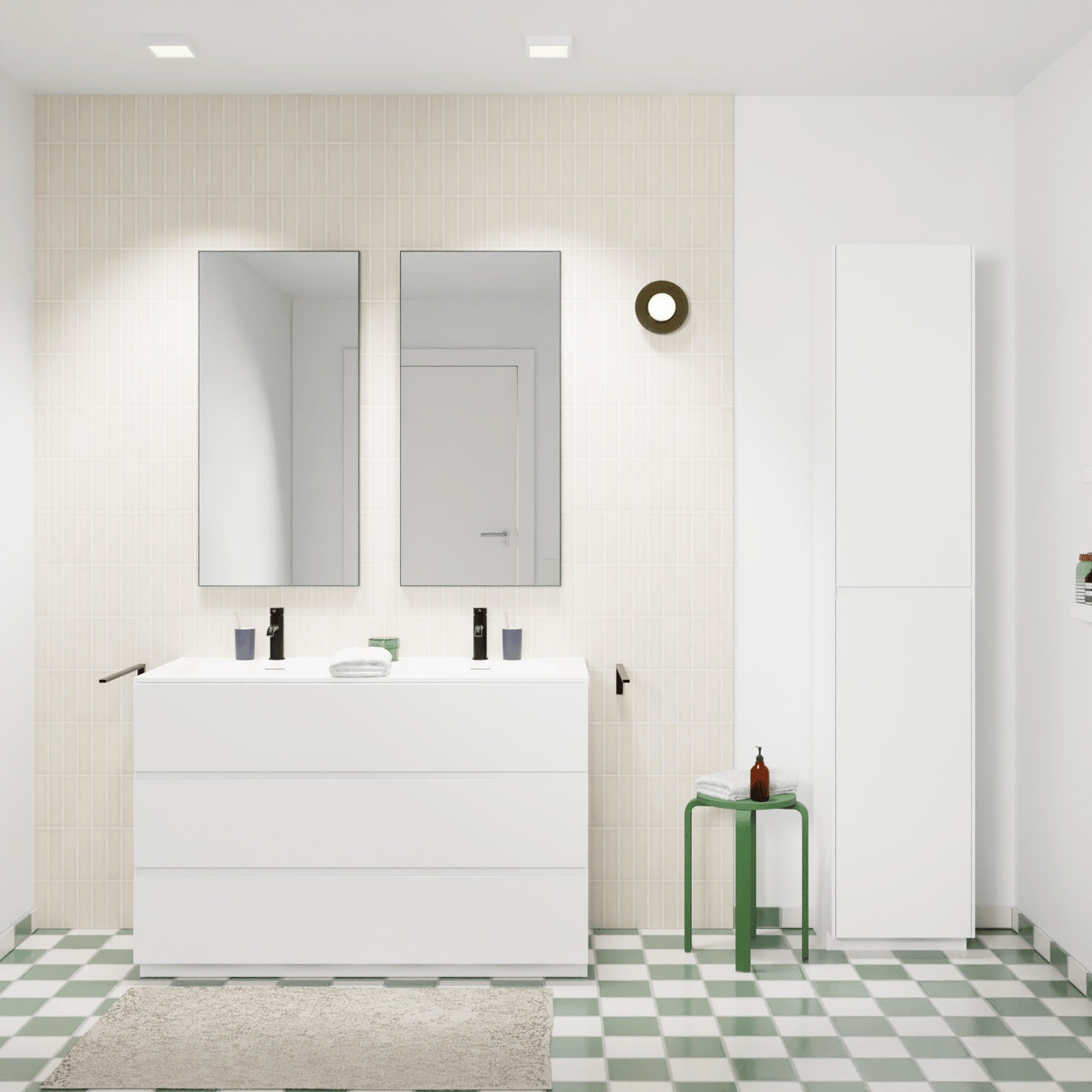 Storke Edge freistehendes Möbelstück Set: 120 x 52 cm, Weiß matt, mit Mata Doppelwaschtisch, Solid Surface Weiß matt