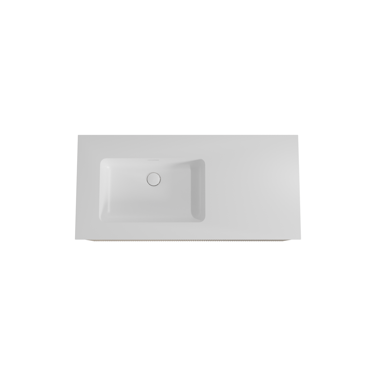 Storke Ribs hängendes Möbelstück Set: 110 x 52 cm, Rohe Eiche, mit Mata Waschtisch links, Solid Surface, Weiß matt, Vertikale symmetrische gerade Rippe