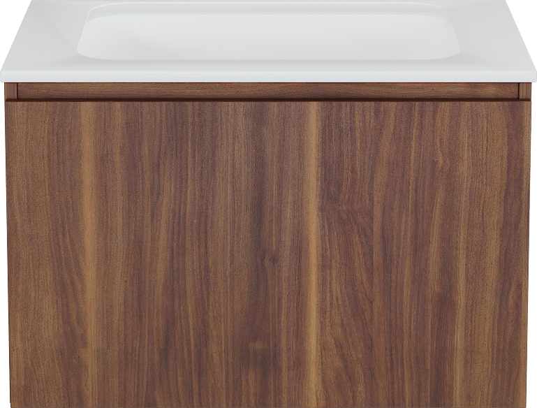 Balmani Sfera zwevend badmeubel 75 x 55 cm amerikaans notenhout met Tablo Strada enkele wastafel in composietmarmer hoogglans wit