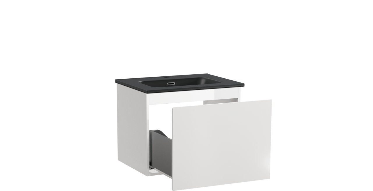 Linie Lado meuble salle de bains suspendu 60 x 46 cm blanc brillant avec Baro plan simple en porcelaine noir mat