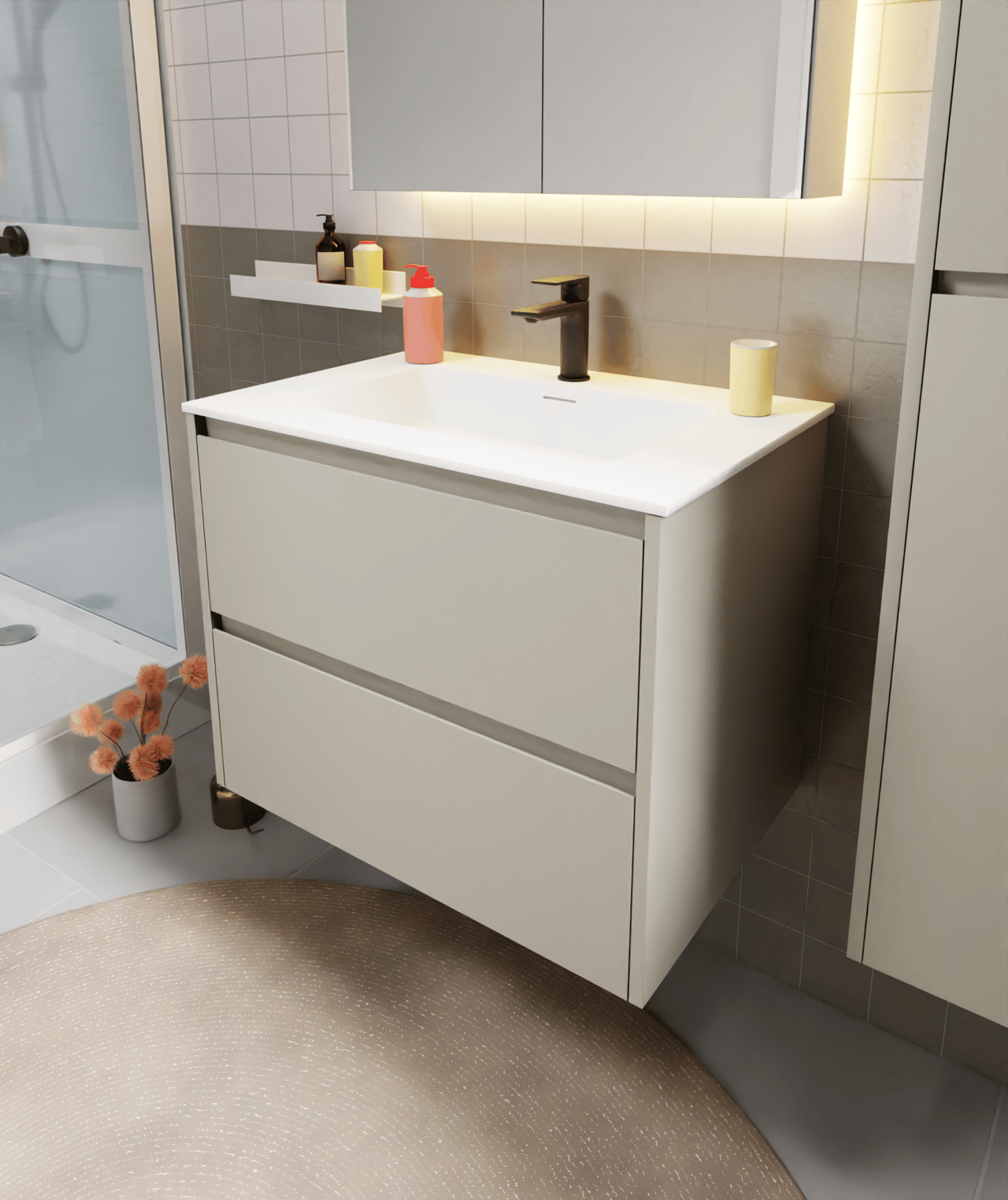 Storke Seda zwevende wastafelonderkast 75 x 52 cm zijdegrijs 2 lades