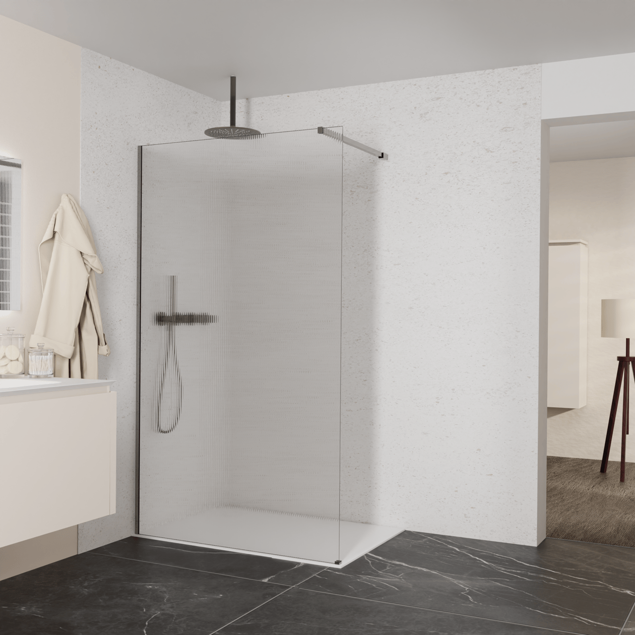 Balmani Modular douche à l'italienne: 120 x 200 cm, Ribs, avec coating, Profil Brushed GunMetal