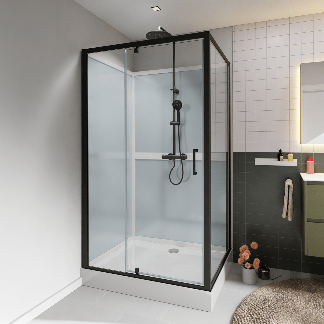 Luca Varess Talan Duschkabine: Drehtür, 90 x 120 cm, Klarglas, Schwarzes Profil, matt