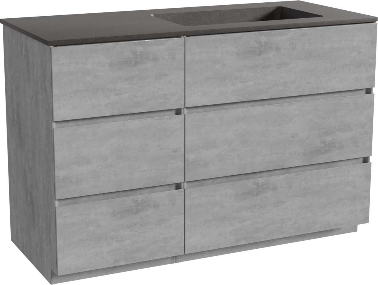 Storke Edge meuble salle de bains à poser 120 x 52 cm béton gris foncé avec Scuro plan vasque asymétrique à droite en quartz noir mat