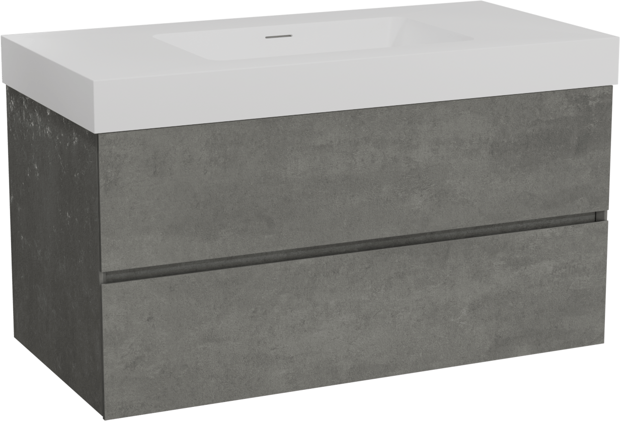 Storke Edge zwevend badmeubel 105 x 52 cm beton donkergrijs met Mata High enkele wastafel in solid surface mat wit