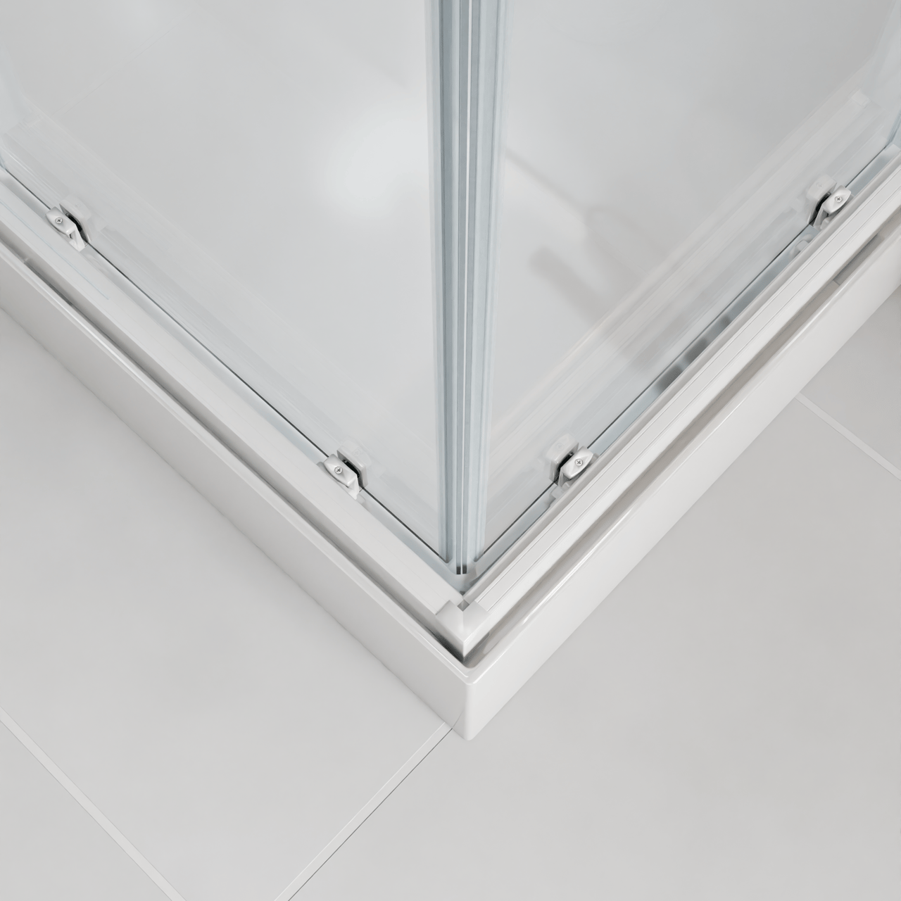 Luca Varess Talan complete douchecabine met schuifdeuren 90 x 90 cm helder glas met mat gestreepte strook glans wit profiel