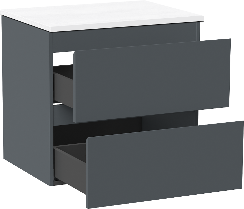 Linie Lado zwevend badkamermeubel 60 x 46 cm blauw antraciet met Lado enkel tablet in composietmarmer mat wit