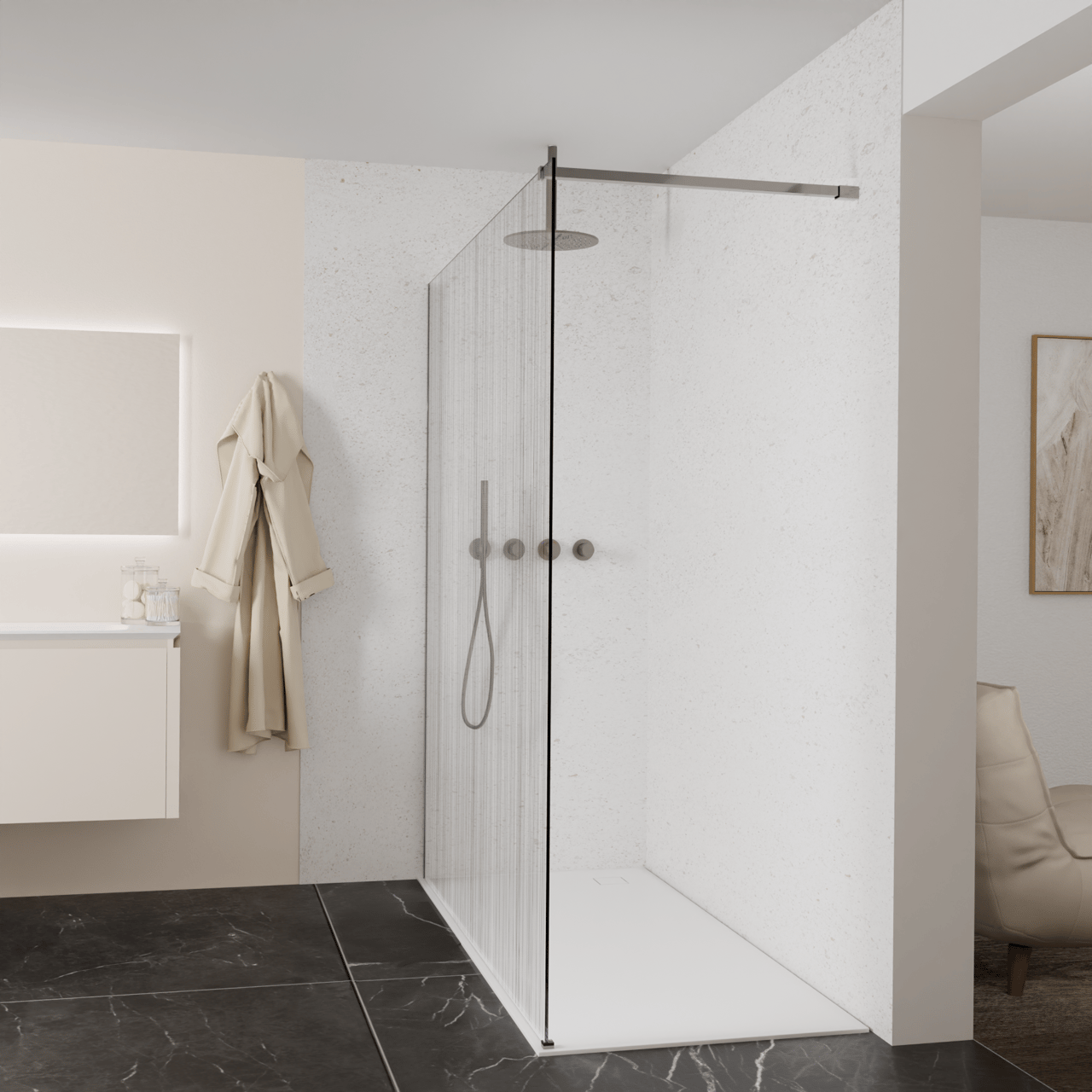 Balmani Modular douche à l'italienne: 180 x 200 cm, Mikado, Profil Brushed GunMetal