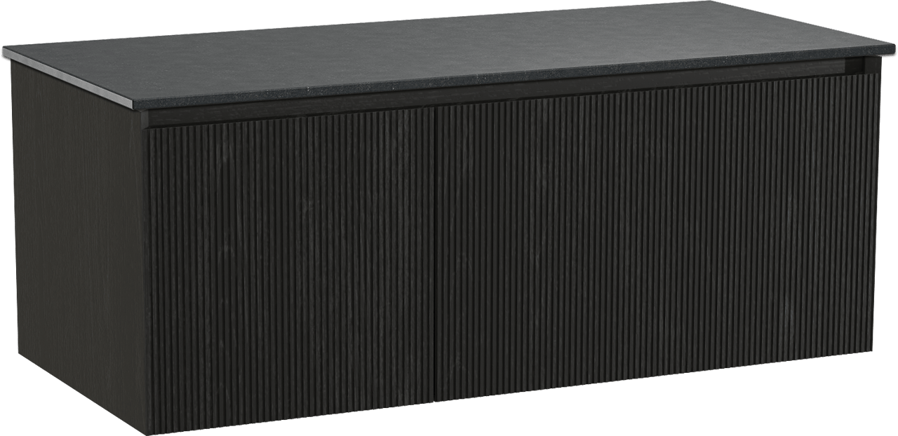 Balmani Fila meuble salle de bains suspendu 120 x 55 cm chêne noir avec Stretto tablette simple en granit noir, Nervure droite symétrique verticale