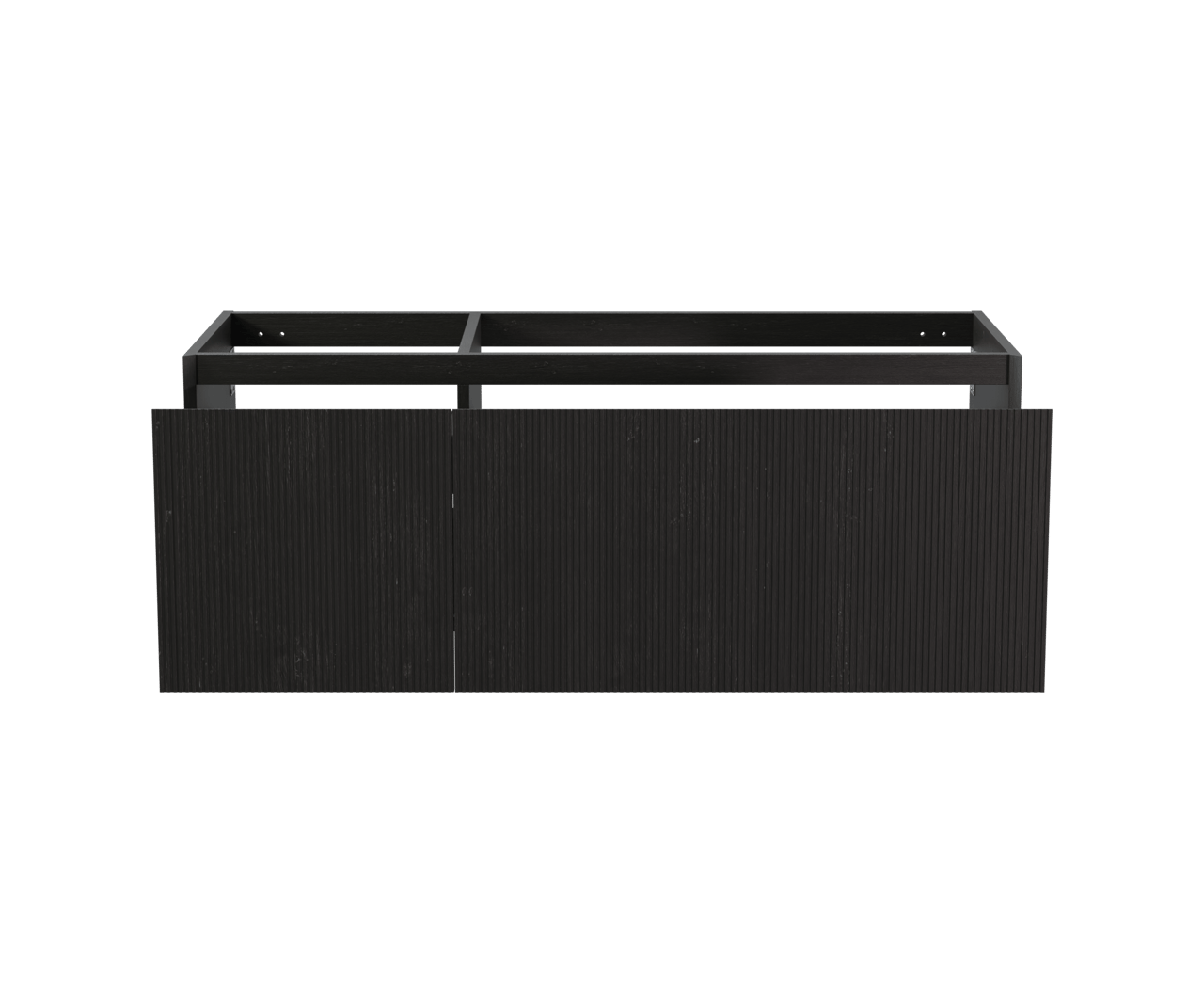 Balmani Fila hängender Waschbeckenunterschrank: 135 x 55 cm, asymmetrisch rechts, Eiche Schwarz, Furnierholz, 4 Schubladen