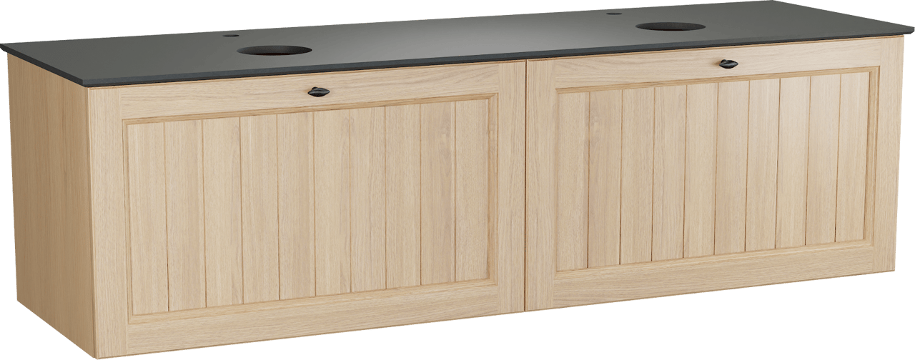 Balmani Lemon zwevend badkamermeubel 180 x 55 cm, fineer natuur eik met Facetta dubbel tablet in graniet zwart